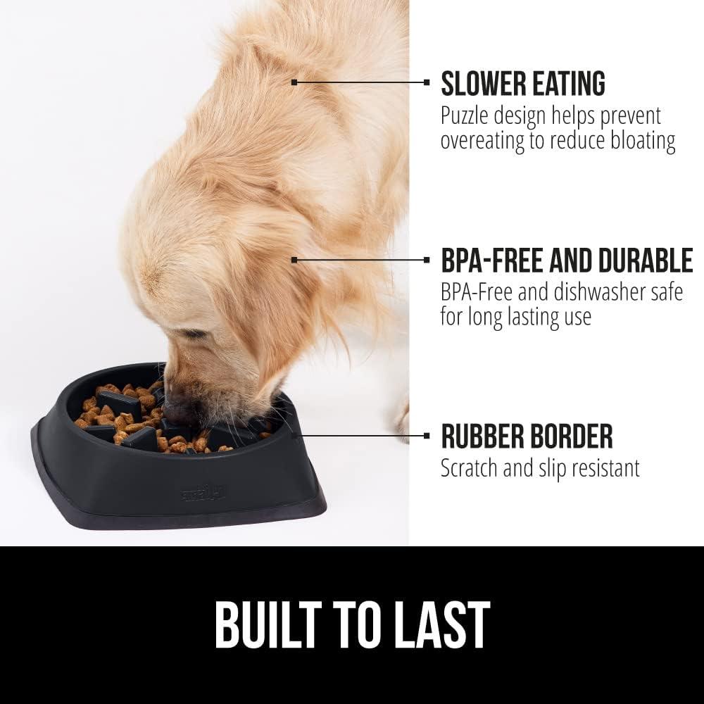 imageGORILLA GRIP Patented BPA Free Slow Feeder Dog Bowls Interactive Puzzle Toy for Dogs and Cats Food Training Enrichment Keeps Pets Busy and Prevents Puppy Overeating All Breeds 2 Cup GrayBlack