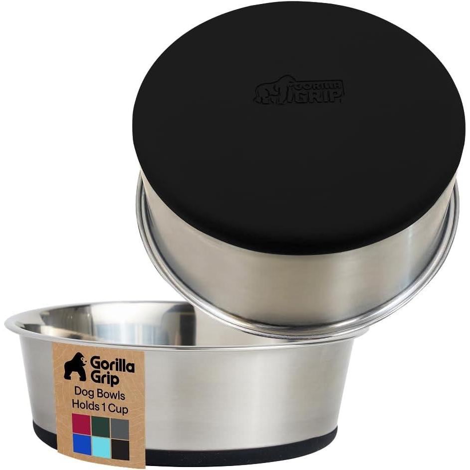 imageGORILLA GRIP Dog Bowls Holds 2 Cups Each 16 fl oz Heavy Duty Stainless Steel Food and Water Bowl for Feeding Dogs and Cats Dishwasher Safe Rust Resistant BPA Free Rubber Base Set of 2 BlackBlack