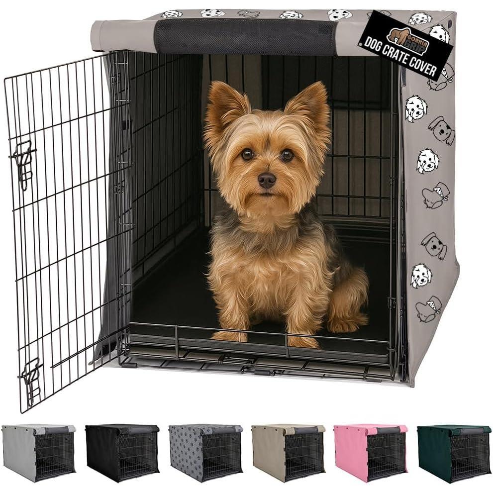 imageGORILLA GRIP Dog Crate Covers Compatible with Amazon Basics Dog Crates All Sides Open Privacy Cover Fits 36 Wire Kennel Breathable Mesh Windows Light Reducing Puppy Training Cage Topper BlackTaupe Dogs