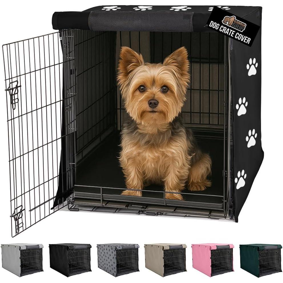imageGORILLA GRIP Dog Crate Covers Compatible with Amazon Basics Dog Crates All Sides Open Privacy Cover Fits 36 Wire Kennel Breathable Mesh Windows Light Reducing Puppy Training Cage Topper BlackBlack Paw
