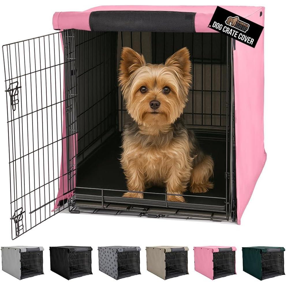 imageGORILLA GRIP Dog Crate Covers Compatible with Amazon Basics Dog Crates All Sides Open Privacy Cover Fits 36 Wire Kennel Breathable Mesh Windows Light Reducing Puppy Training Cage Topper BlackPink