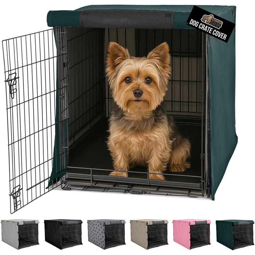 imageGORILLA GRIP Dog Crate Covers Compatible with Amazon Basics Dog Crates All Sides Open Privacy Cover Fits 36 Wire Kennel Breathable Mesh Windows Light Reducing Puppy Training Cage Topper BlackHunter Green