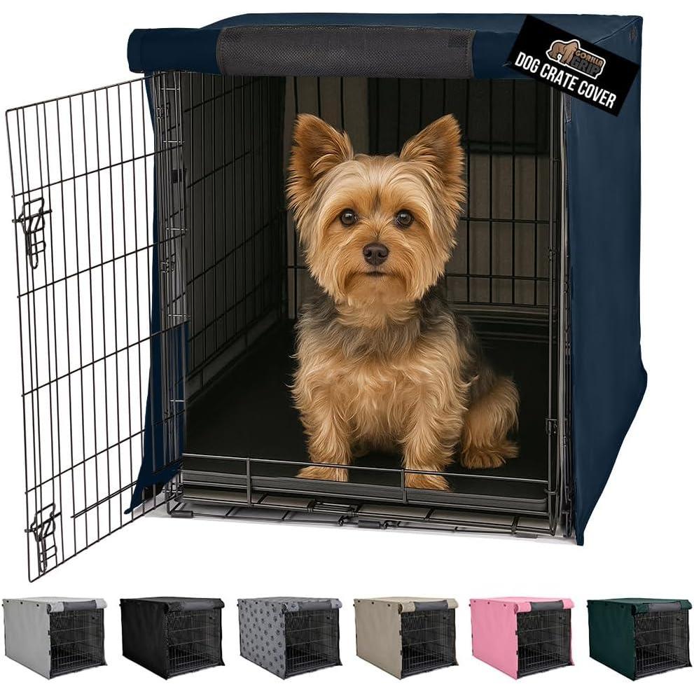 imageGORILLA GRIP Dog Crate Covers Compatible with Amazon Basics Dog Crates All Sides Open Privacy Cover Fits 36 Wire Kennel Breathable Mesh Windows Light Reducing Puppy Training Cage Topper BlackNavy