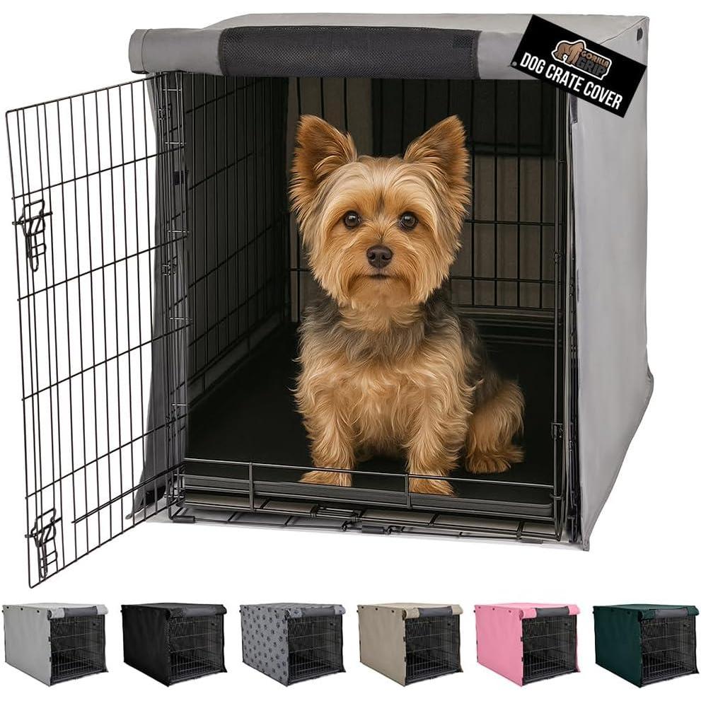 imageGORILLA GRIP Dog Crate Covers Compatible with Amazon Basics Dog Crates All Sides Open Privacy Cover Fits 36 Wire Kennel Breathable Mesh Windows Light Reducing Puppy Training Cage Topper BlackGray