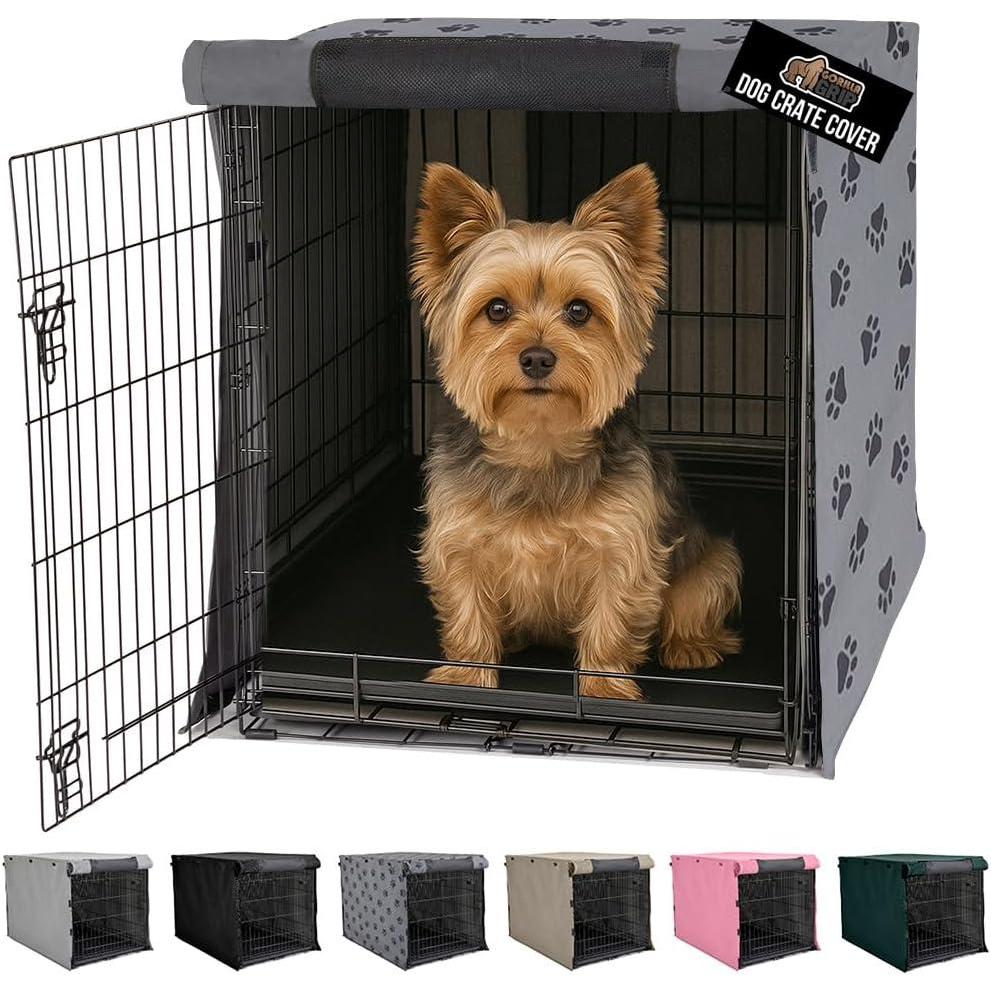 imageGORILLA GRIP Dog Crate Covers Compatible with Amazon Basics Dog Crates All Sides Open Privacy Cover Fits 36 Wire Kennel Breathable Mesh Windows Light Reducing Puppy Training Cage Topper BlackGray Black Paw