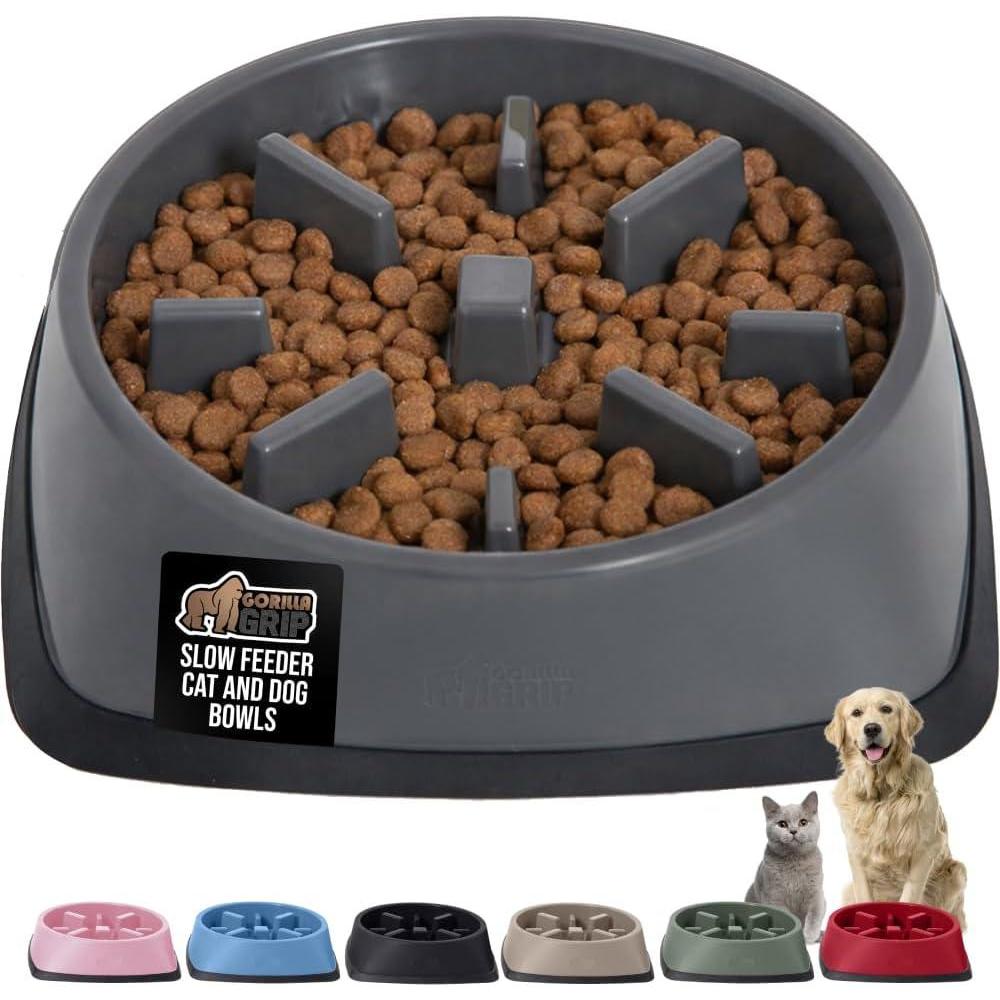 imageGORILLA GRIP Patented BPA Free Slow Feeder Dog Bowls Interactive Puzzle Toy for Dogs and Cats Food Training Enrichment Keeps Pets Busy and Prevents Puppy Overeating All Breeds 2 Cup GrayGray