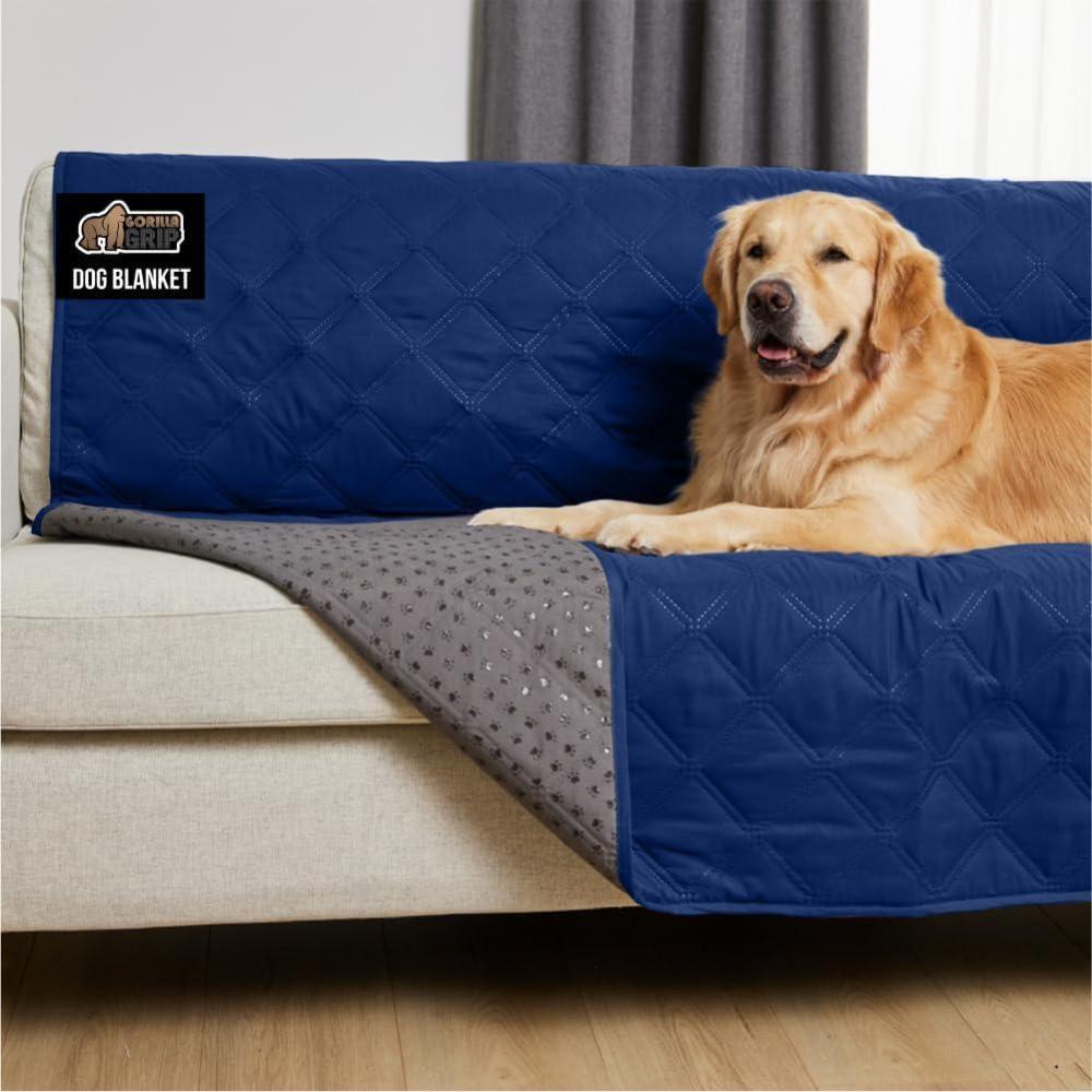 imageGORILLA GRIP Waterproof Couch Cover for Dogs Gripped Slip Resistant Backing Leak Proof Washable Dog Blanket Covers Sofa Bed Sectional Crate Car RV Seats Pet Puppy Essentials 50x40 CharcoalNavy