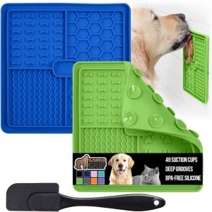 GORILLA GRIP BPA Free Silicone Lick Mat for Dogs, 49 Powerful Grip Suction Cups, Dishwasher and Freezer Safe Flexible Licking Pad for Dog Baths, Cat Grooming, Nail Trimming, Orange Purple 2 Pack(. Royal Blue/Green)
